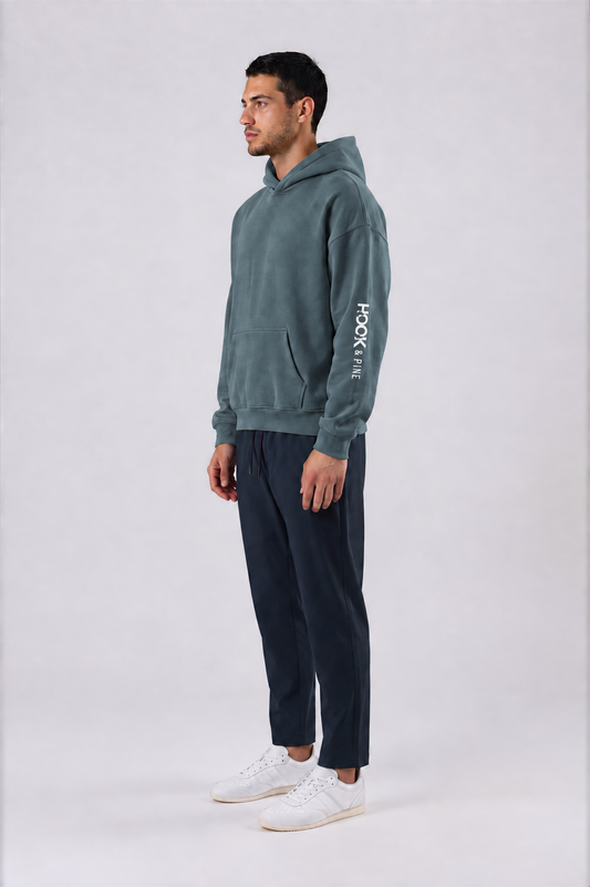 Logo Sleeve Oversized Hoodie - Gray Blue - side
