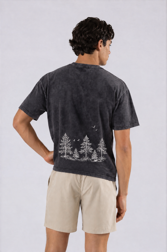 Pine Tree Thick Oversized Tee - Black - back