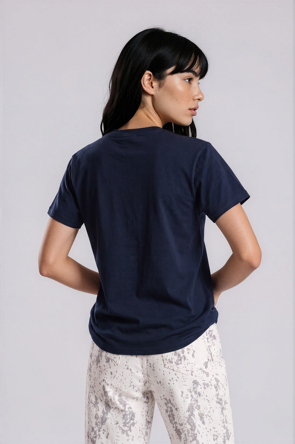 Lightweight Cotton Classic Fit Tee - Navy Blue - back - w