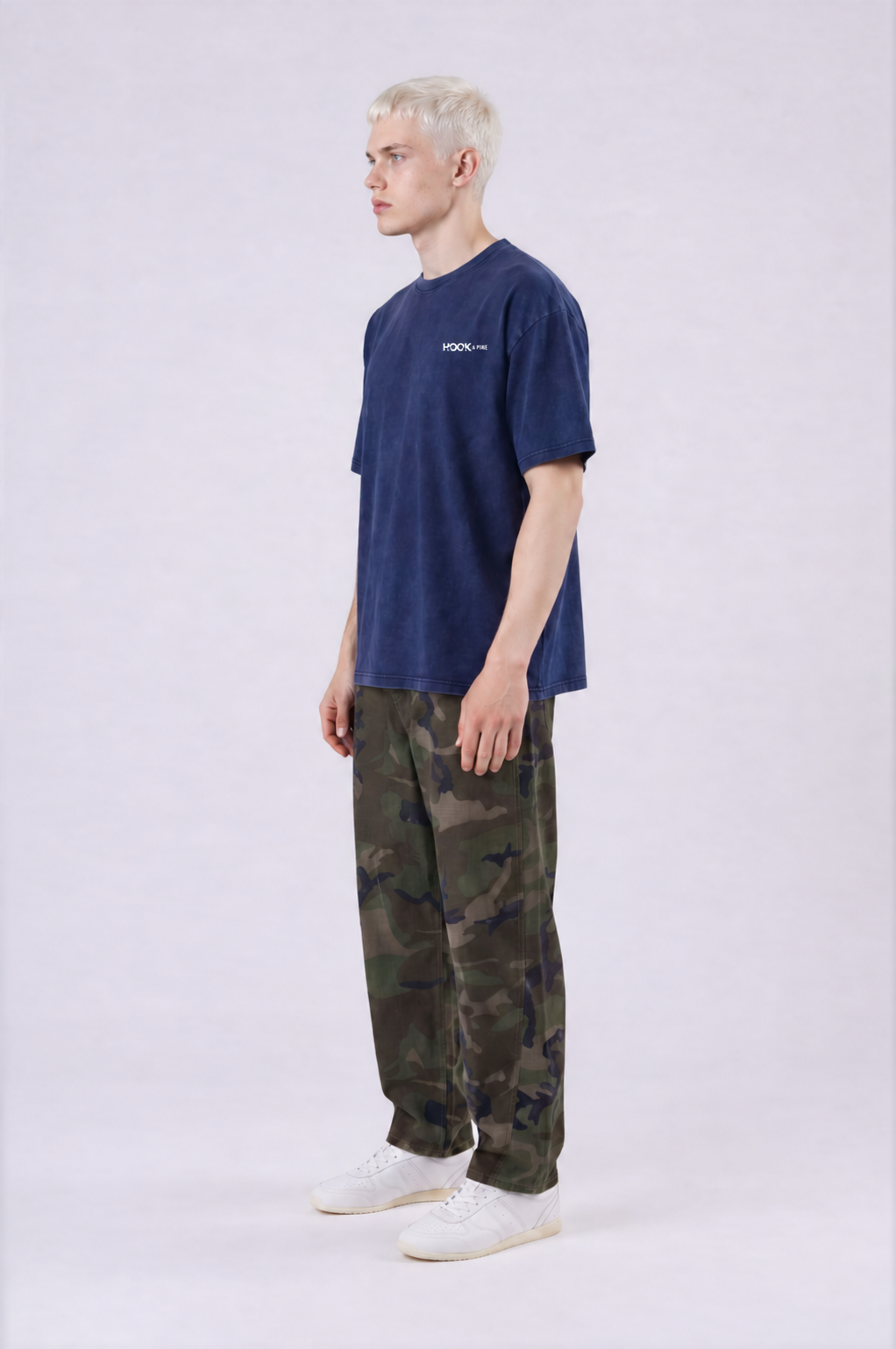 Pine Tree Thick Oversized Tee - Royal Blue - side - m