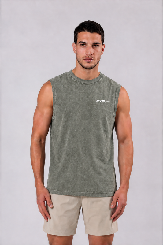 Men's Logo Frayed Cut-Off - Gray Green - front