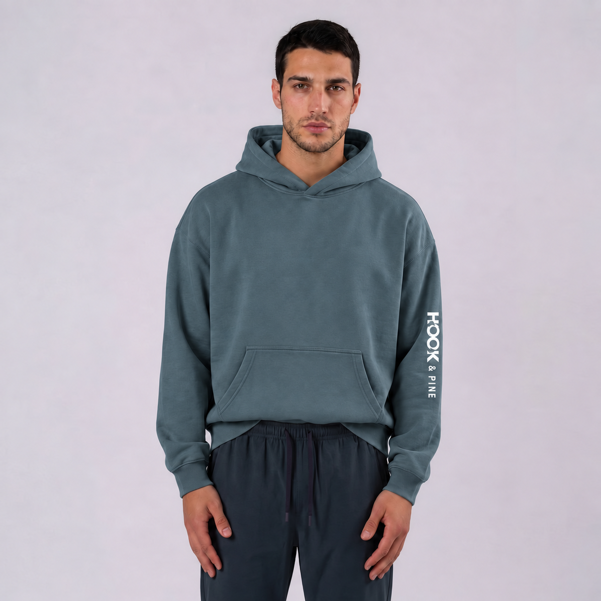 Logo Sleeve Oversized Hoodie - Gray Blue - front - m