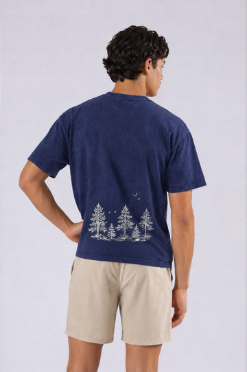Pine Tree Thick Oversized Tee - Royal Blue - back