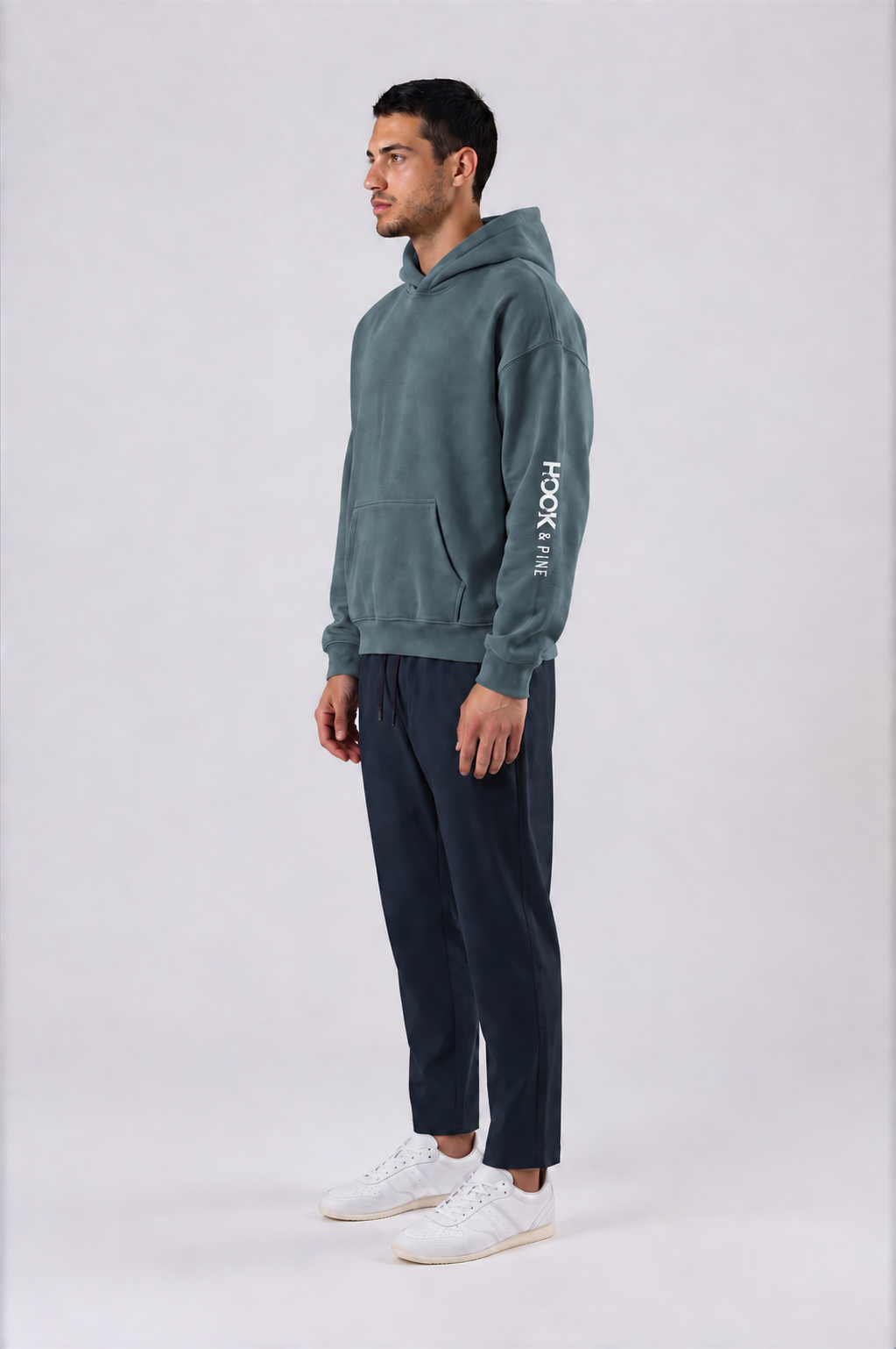 Logo Sleeve Oversized Hoodie - Gray Blue - side - m