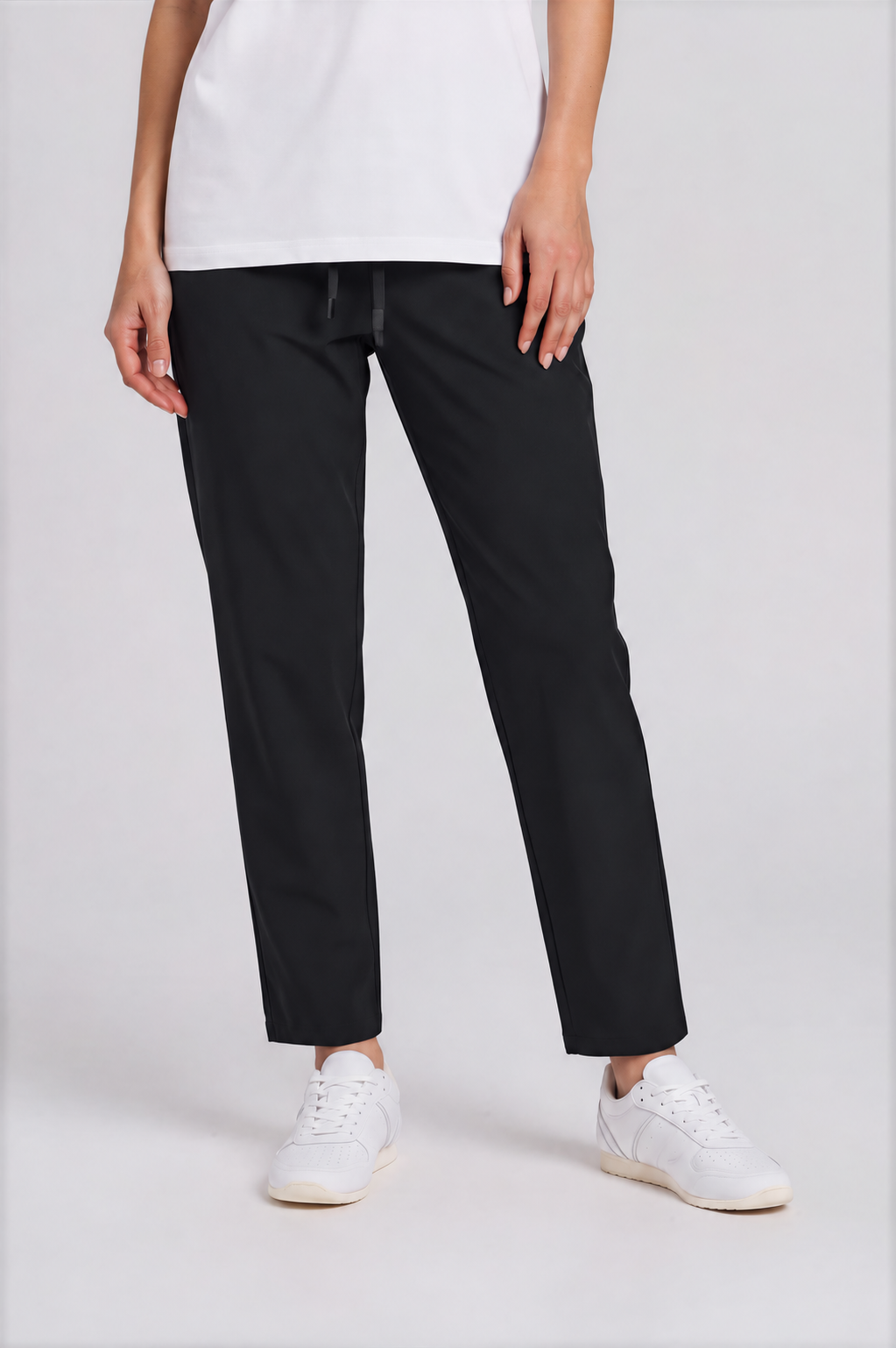 Lightweight Tapered Track Pants - Black - front detail