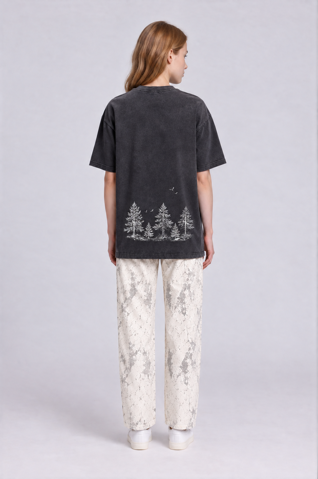 Pine Tree Thick Oversized Tee - Black - back - w