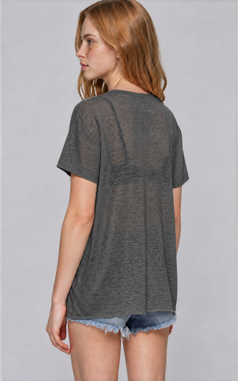 Thin Lyocell Boxy Tee - Gray - side - w