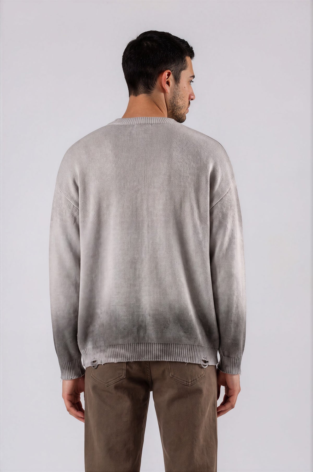 Distressed Oversized Logo Sweater - Light Gray - back