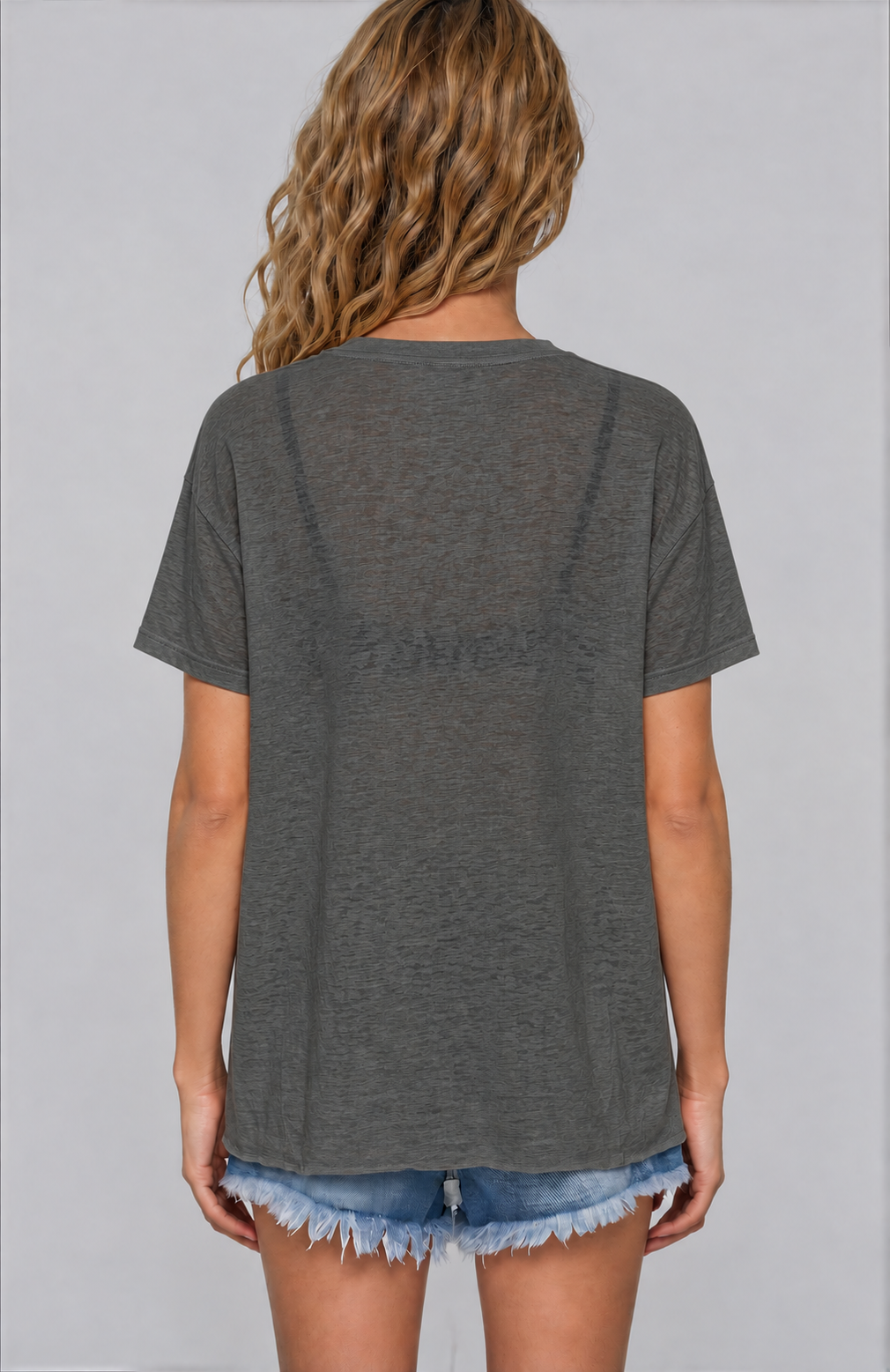 Thin Lyocell Boxy Tee - Gray - back - w