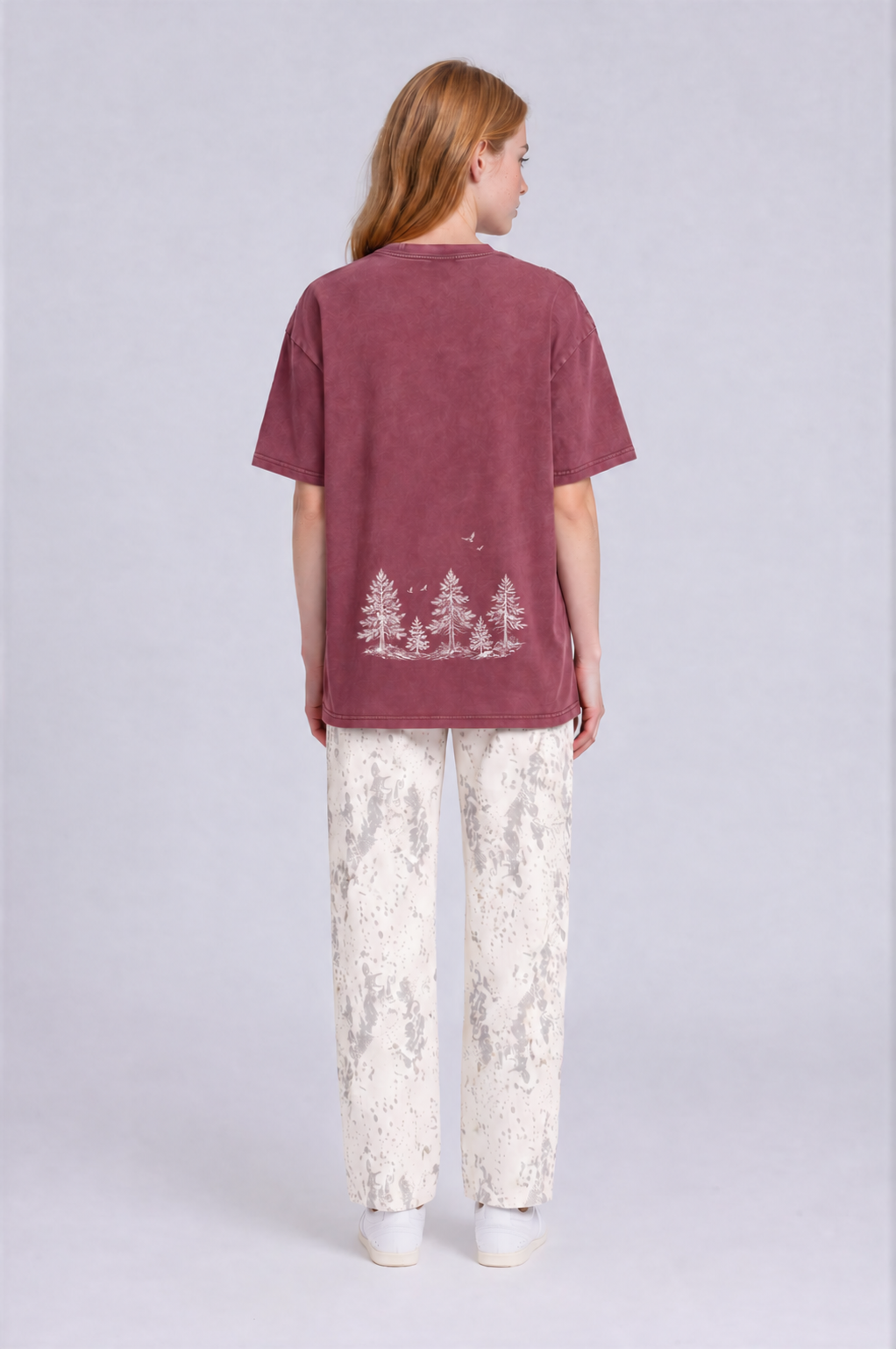 Pine Tree Thick Oversized Tee - Red - back - w
