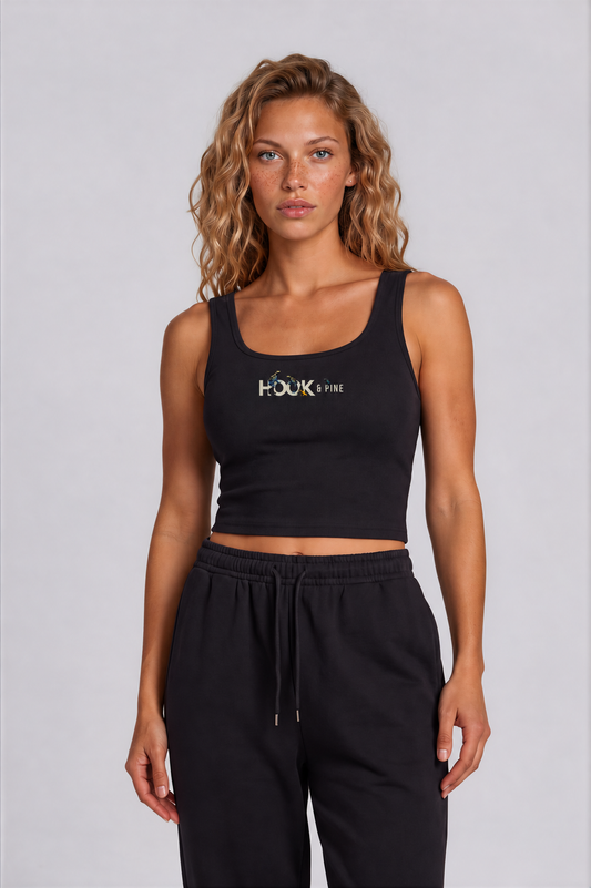 Women's Cropped Tank Top - Black - front - w