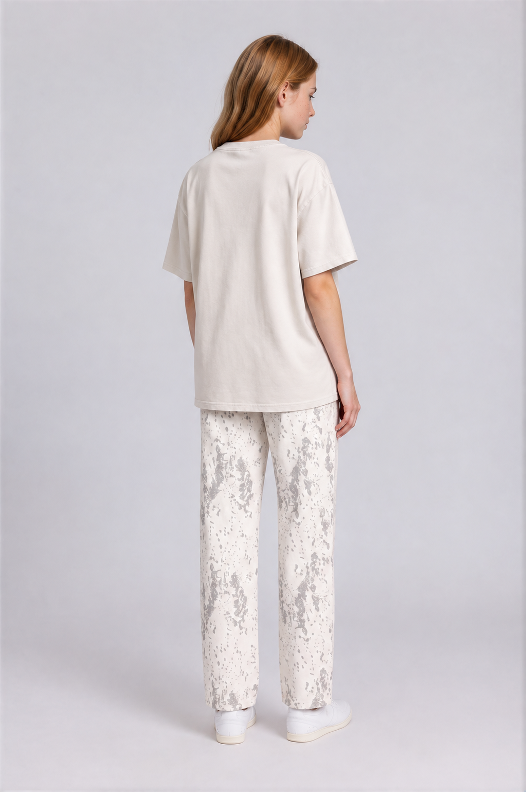 Women's Splatter Barrel Leg Jeans - Leopard White - back - w