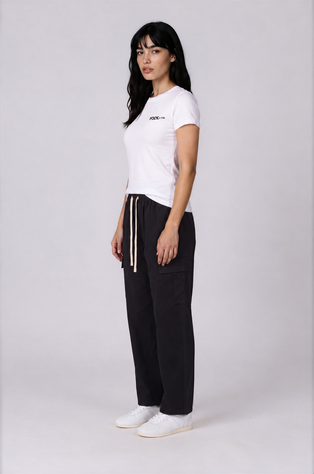 Women's Black Caiman Crewneck Tee - White - side
