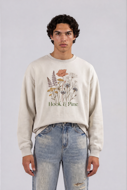 Floral Oversized Vintage Crew - Light Apricot - front