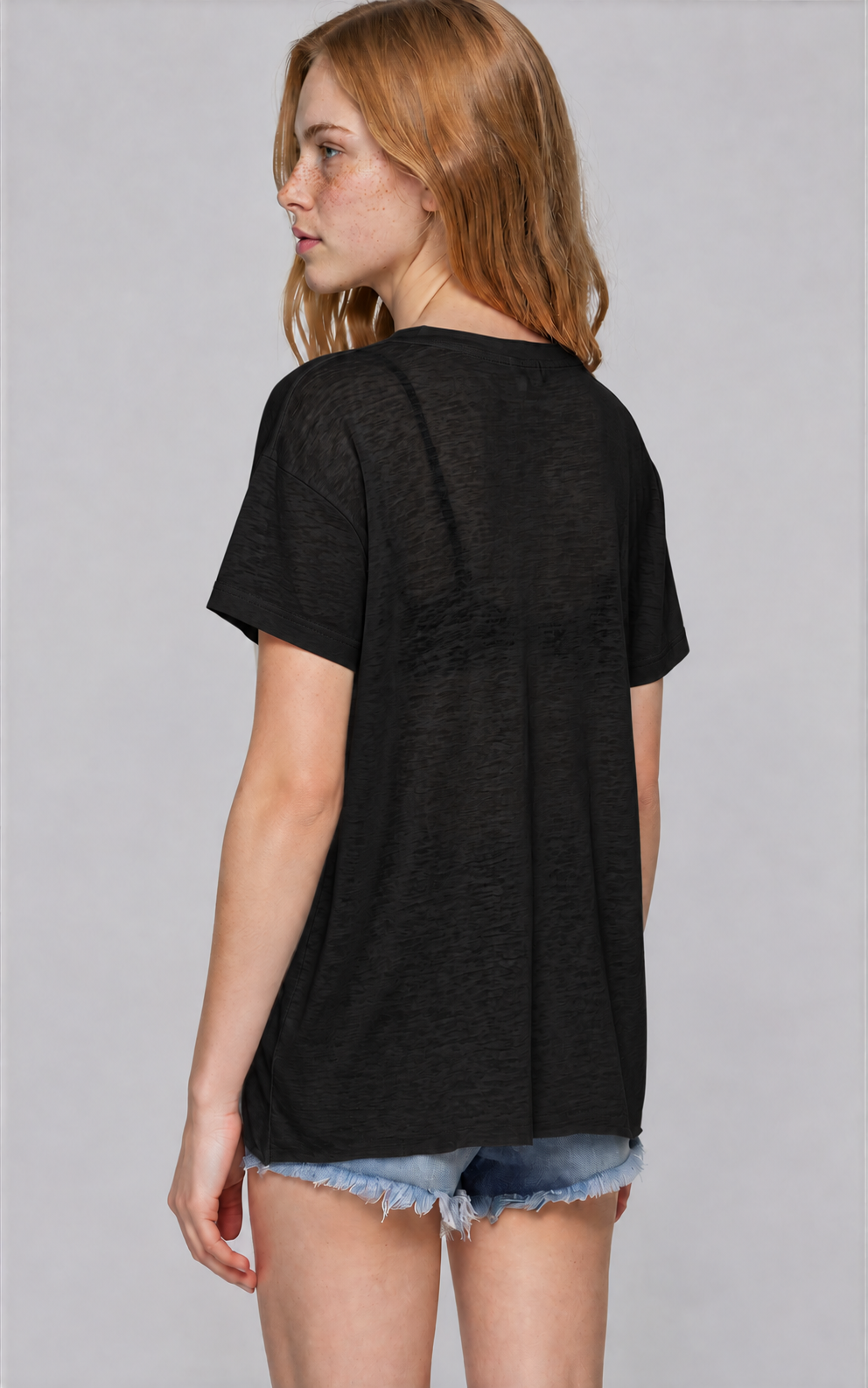 Thin Lyocell Boxy Tee - Black - side - w