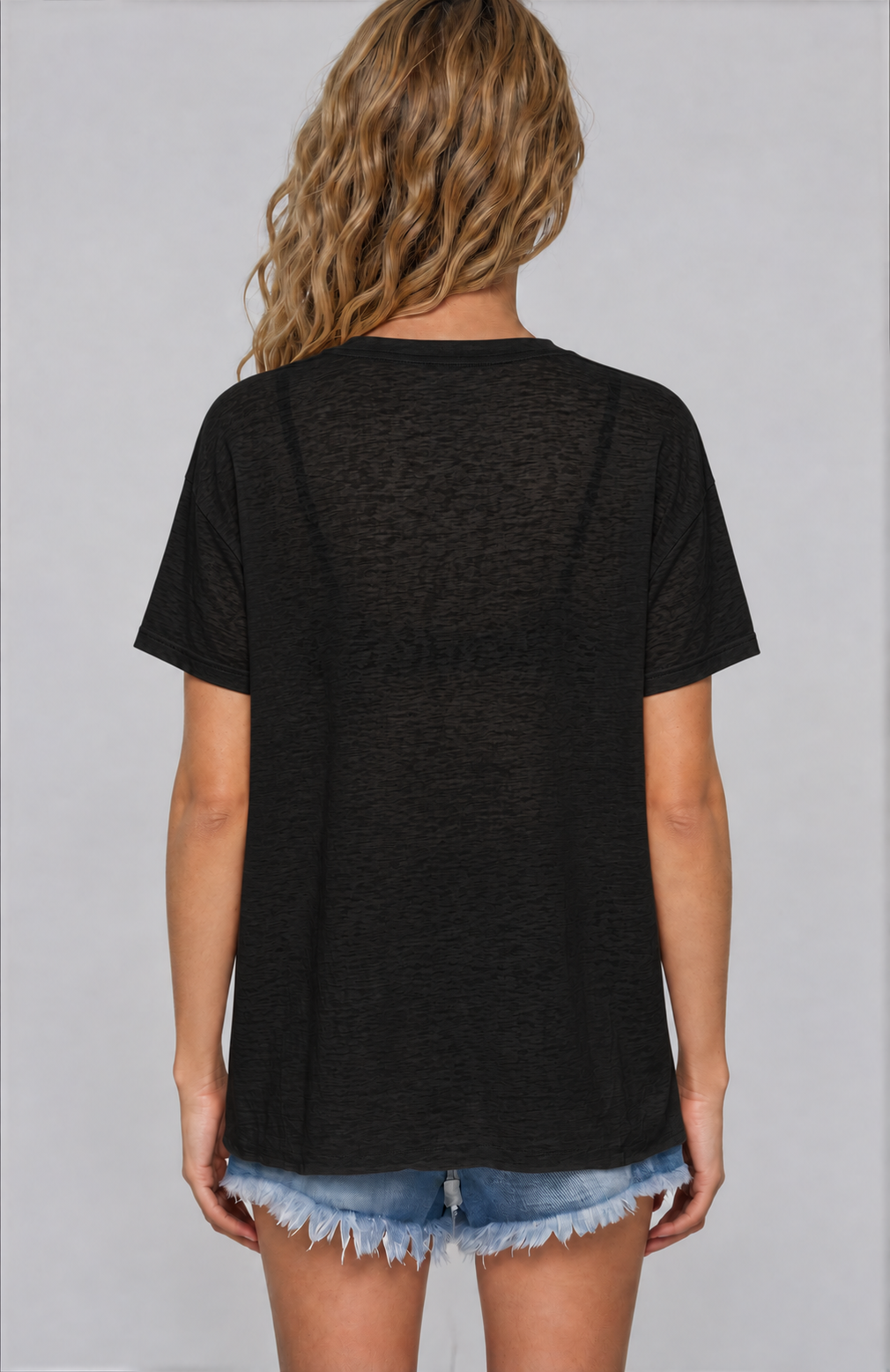 Thin Lyocell Boxy Tee - Black - back - w