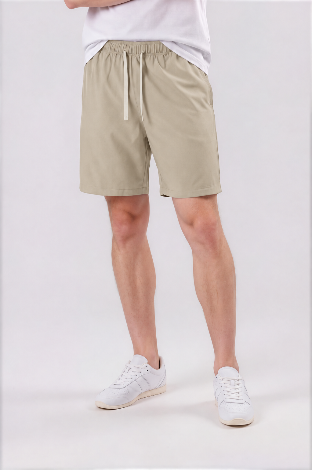 Men's Lightweight Drawstring Shorts - Khaki - front detail - m