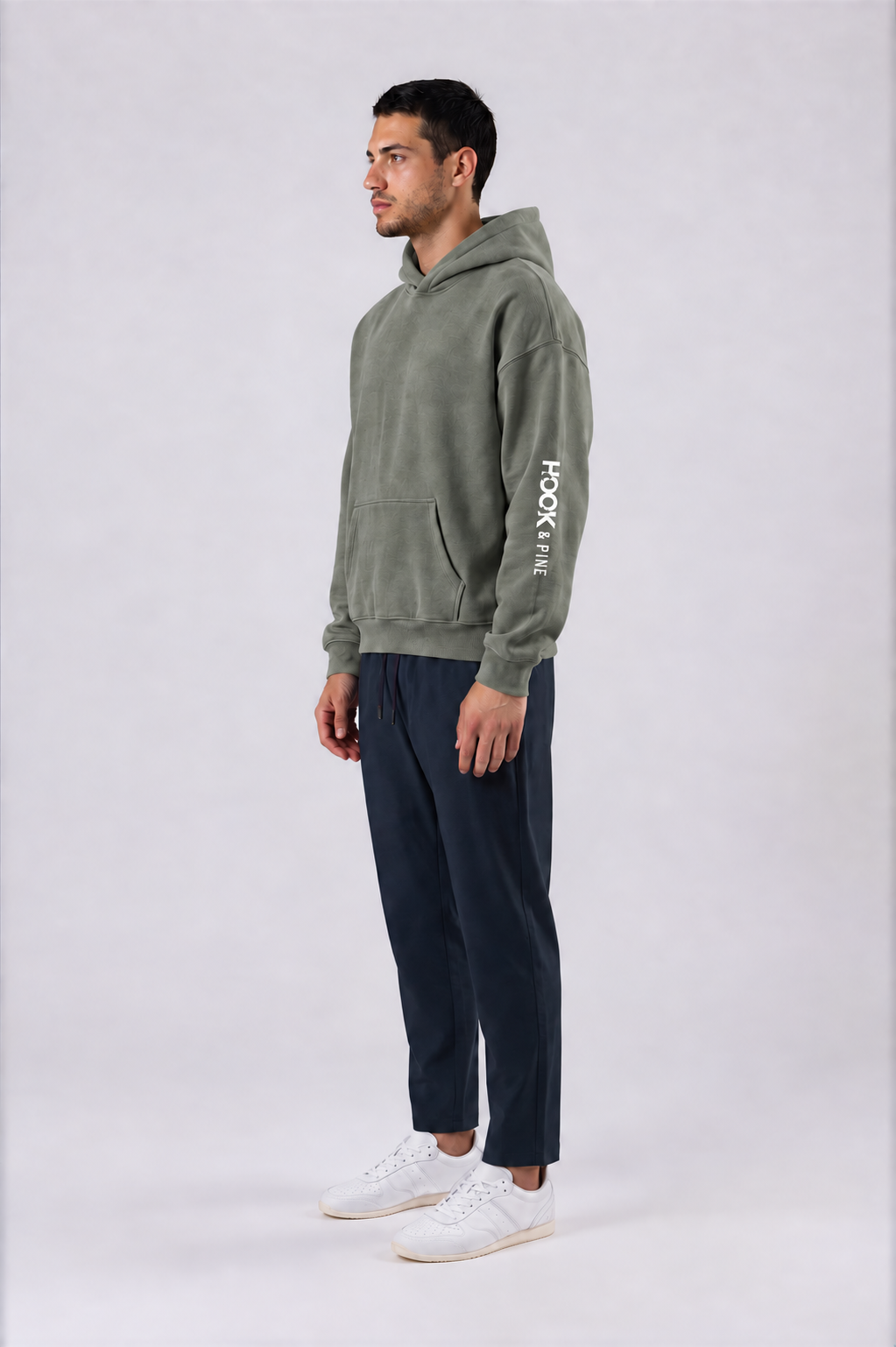 Logo Sleeve Oversized Hoodie - Gray - side - m