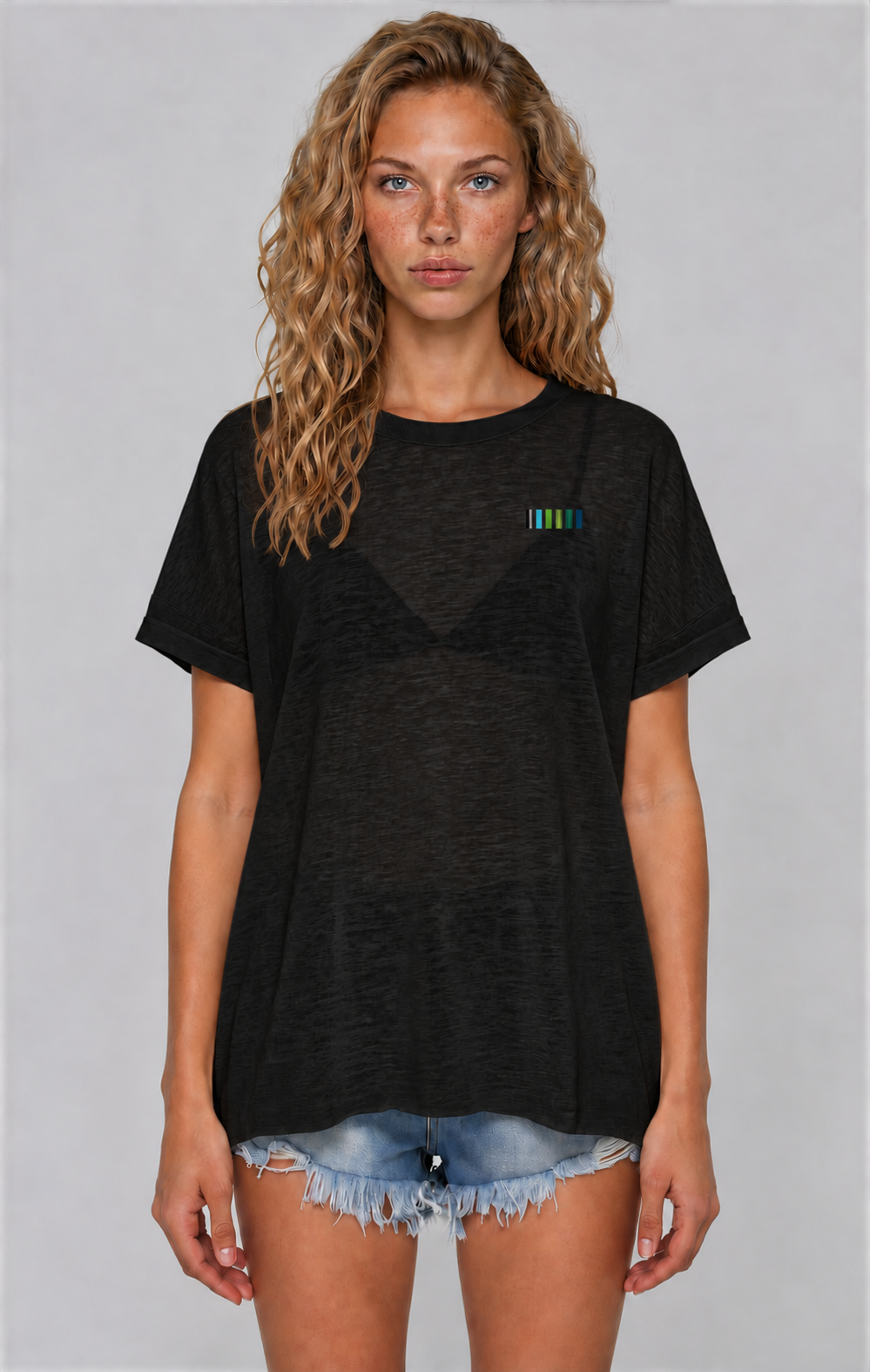 Thin Lyocell Boxy Tee - Black - front - w