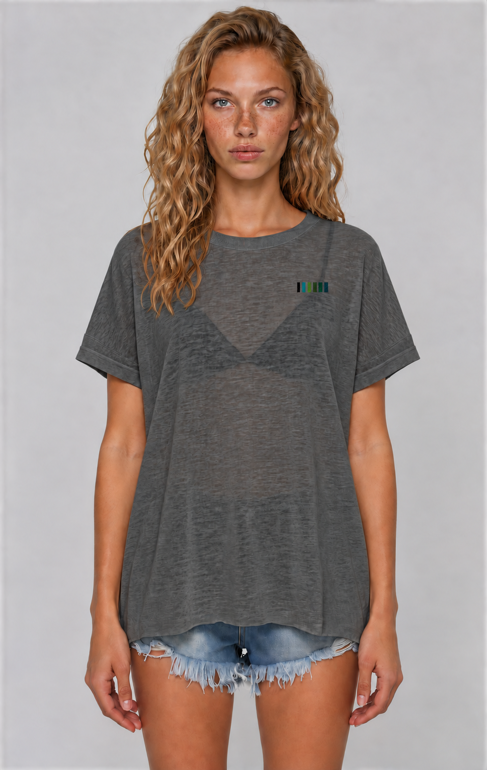 Thin Lyocell Boxy Tee - Gray - front - w