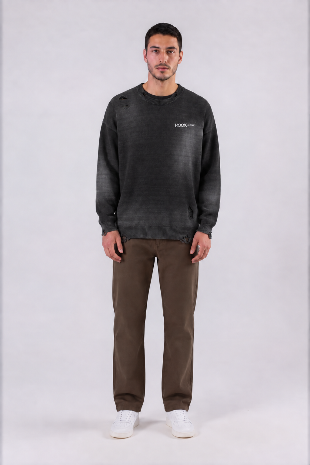 Distressed Oversized Logo Sweater - Black - front