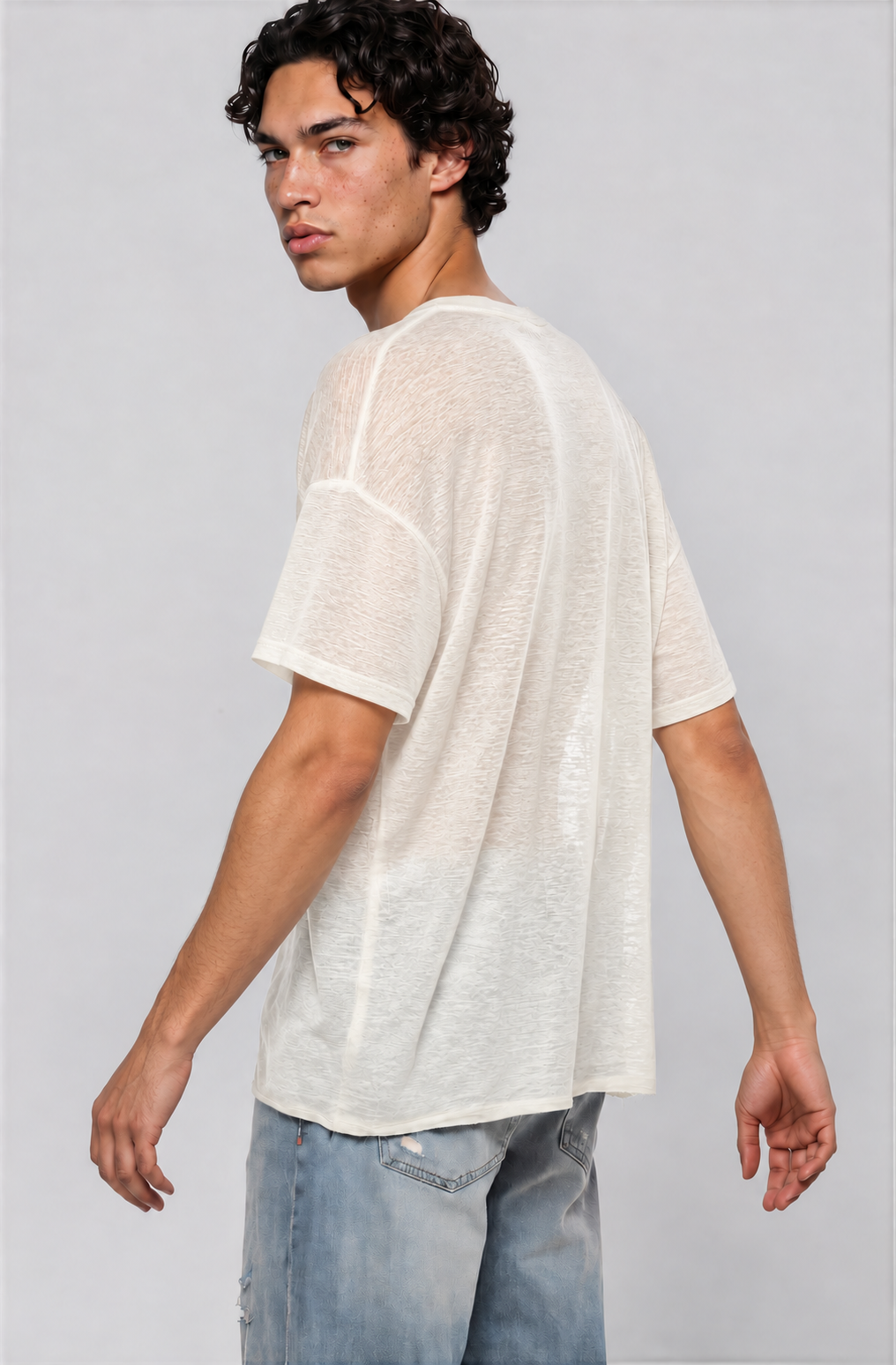 Thin Lyocell Boxy Tee - White - side - m