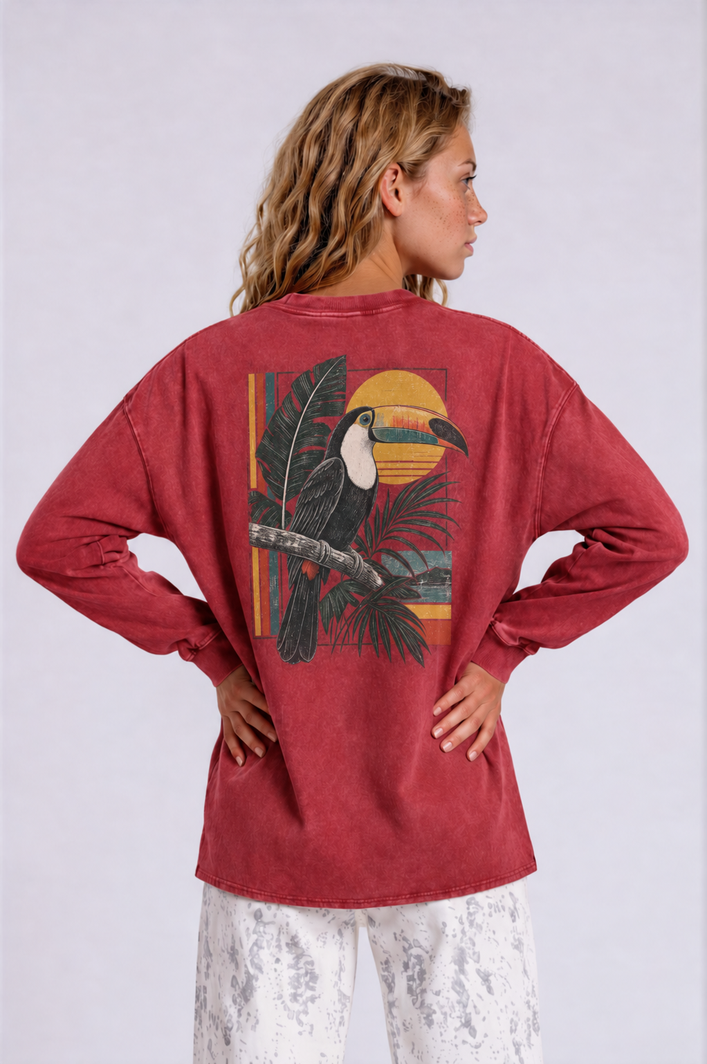 Toucan Oversized Long Sleeve Tee - Red - back