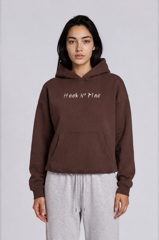 Spooky Logo Oversized Boxy Hoodie - Coffee - front