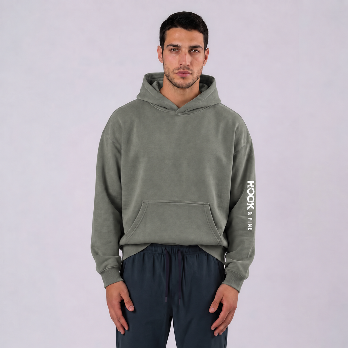 Logo Sleeve Oversized Hoodie - Gray - front - m