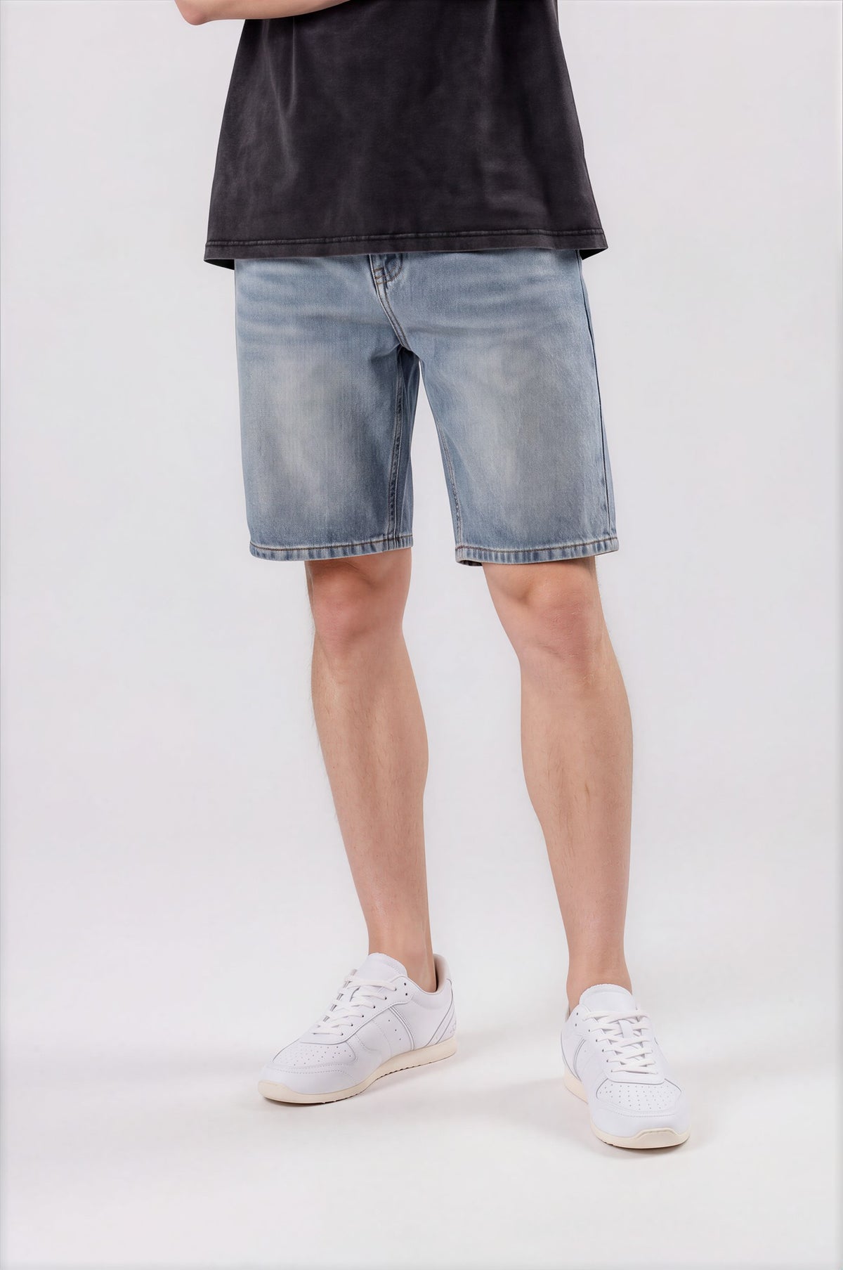 Men's Vintage Wash Denim Shorts - Blue - front detail