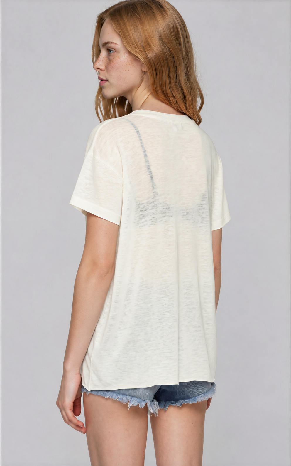 Thin Lyocell Boxy Tee - White - side - w
