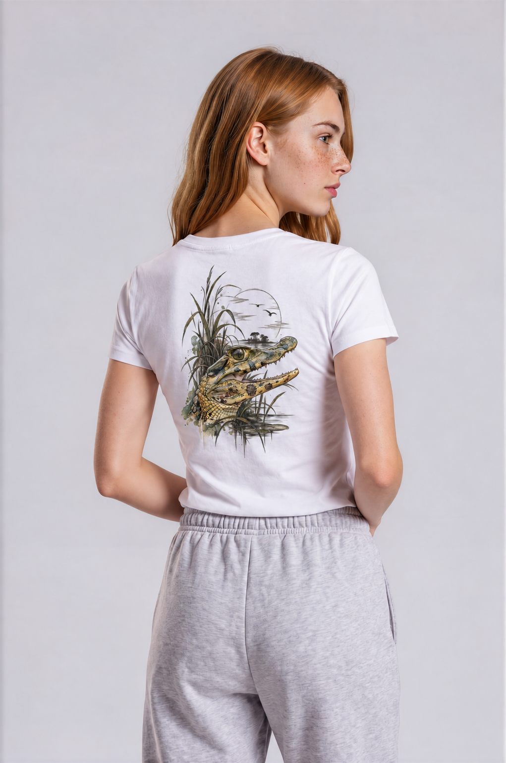 Women's Black Caiman Crewneck Tee - White - back