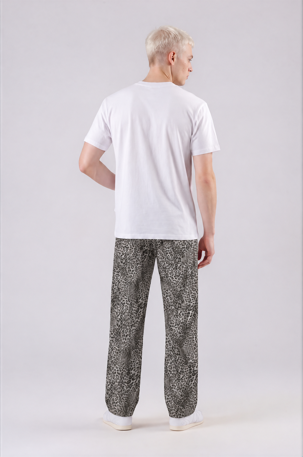 Unisex Vintage Wash Leopard Wide Leg Jeans - Leopard Gray - back - m