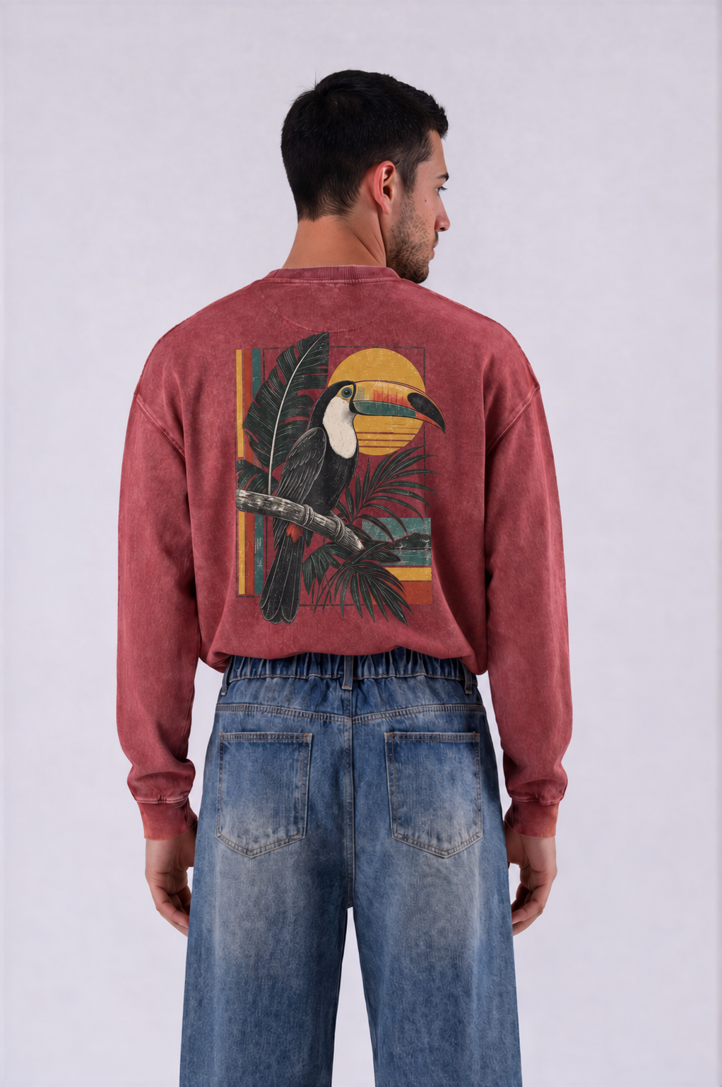 Toucan Oversized Long Sleeve Tee - Red - back