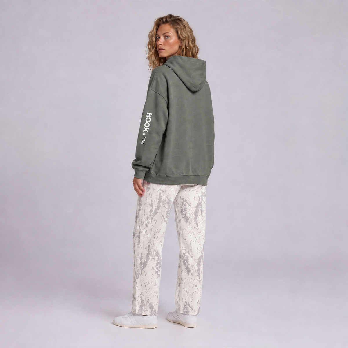 Logo Sleeve Oversized Hoodie - Gray - front - w