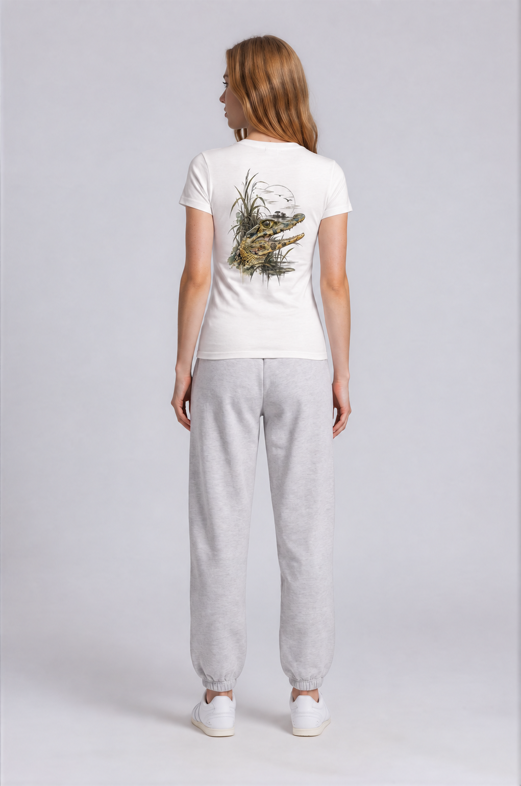 Women's Black Caiman Crewneck Tee - White - back