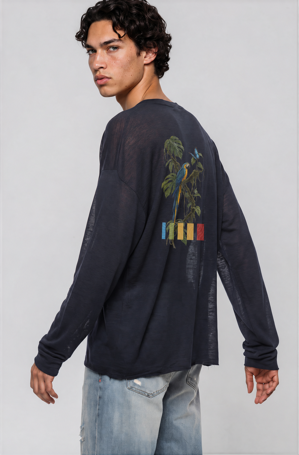 Macaw Lightweight Longsleeve - Navy Blue - back - m