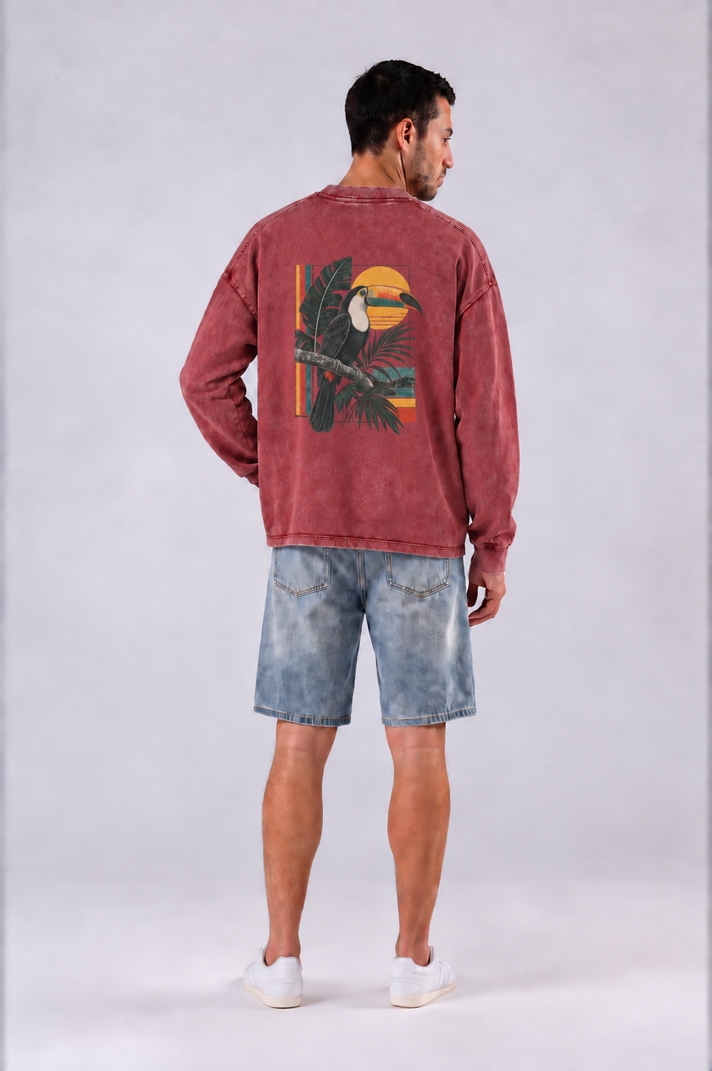 Toucan Oversized Long Sleeve Tee - Red - back