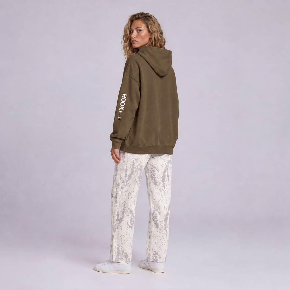 Logo Sleeve Oversized Hoodie - Brown - front - w