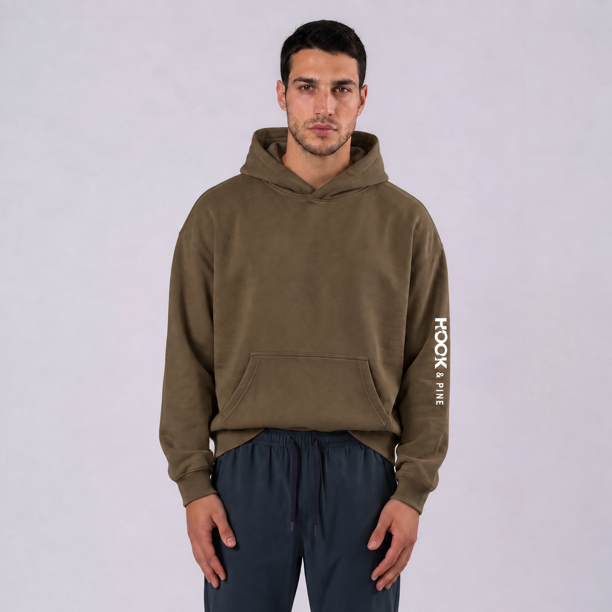 Logo Sleeve Oversized Hoodie - Brown - front - m