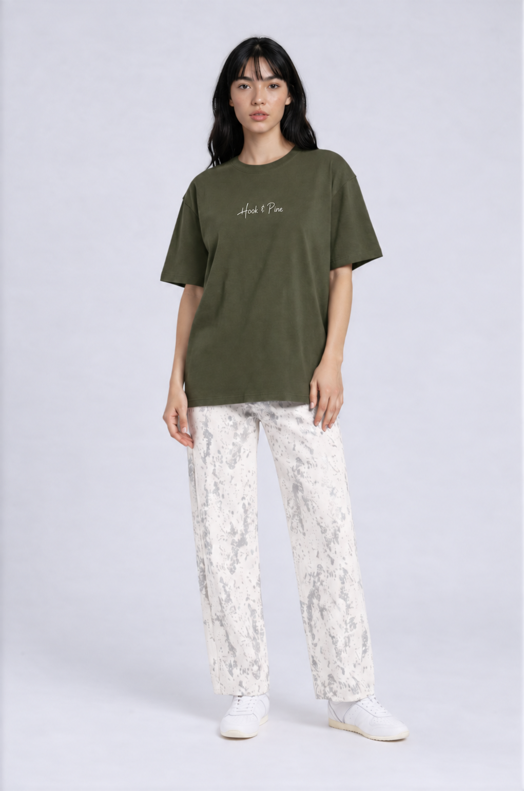 Lightweight Cotton Classic Fit Tee - Olive Green - front - w