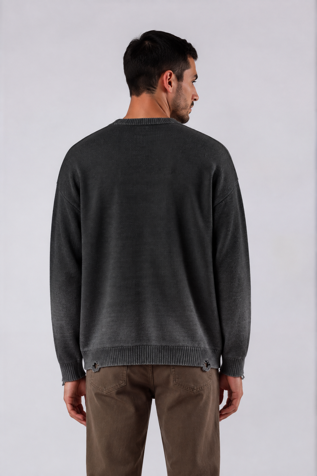 Distressed Oversized Logo Sweater - Black - back
