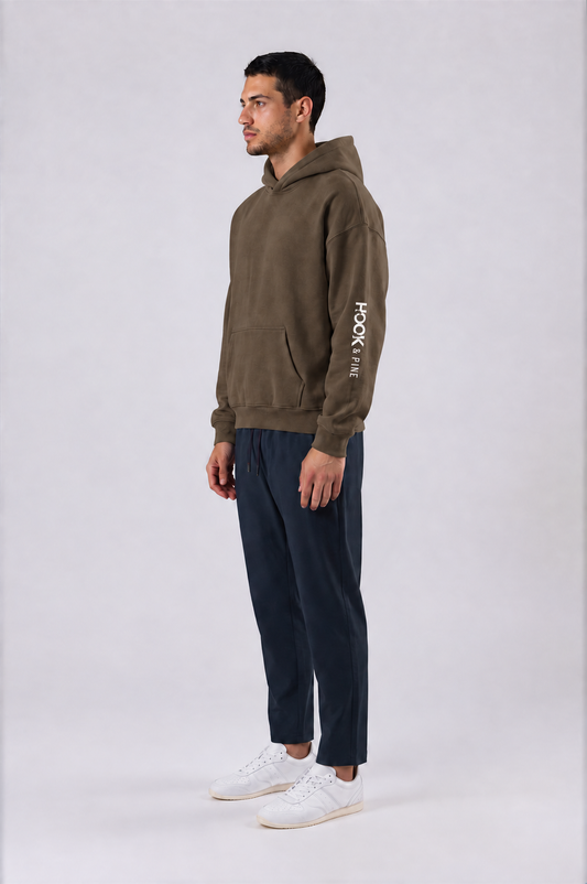 Logo Sleeve Oversized Hoodie - Brown - side - m