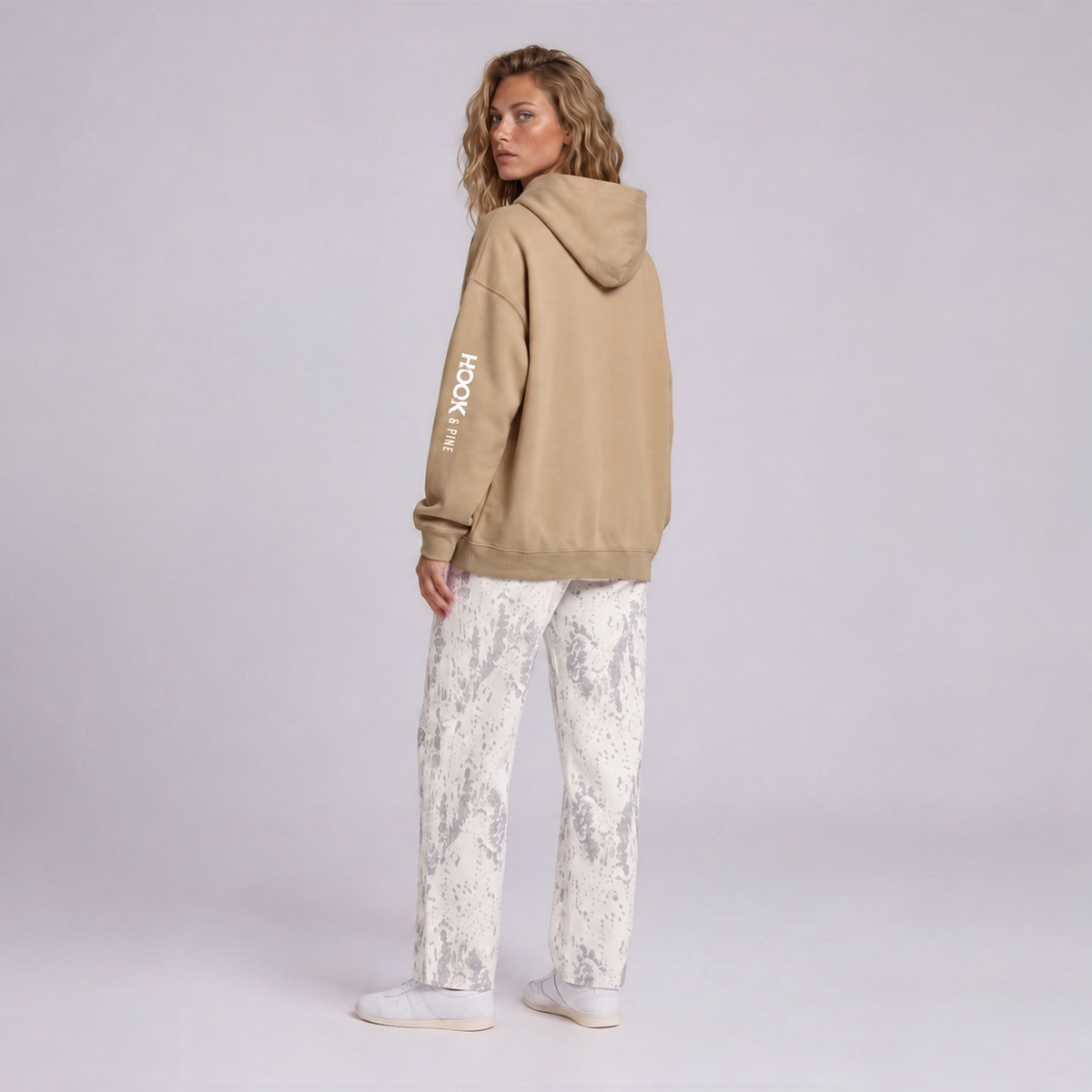 Logo Sleeve Oversized Hoodie - Gray Apricot - front - w