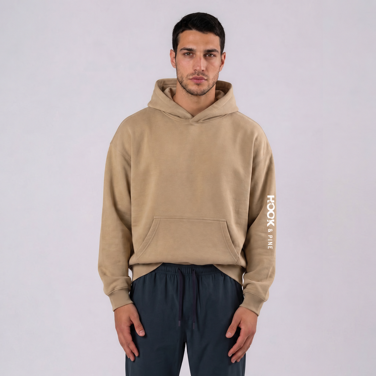 Logo Sleeve Oversized Hoodie - Gray Apricot - front - m