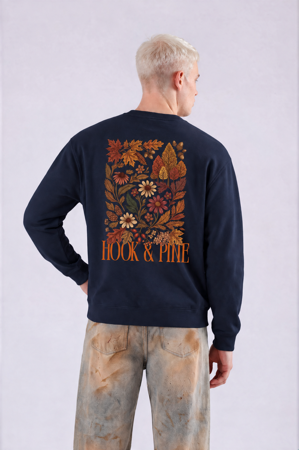 Fall Floral Crewneck - Dark Blue - back - m