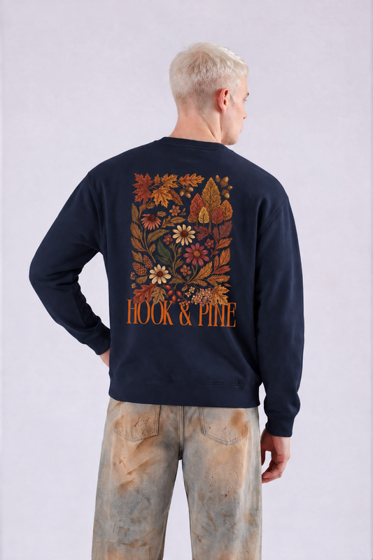 Fall Floral Crewneck - Dark Blue - back