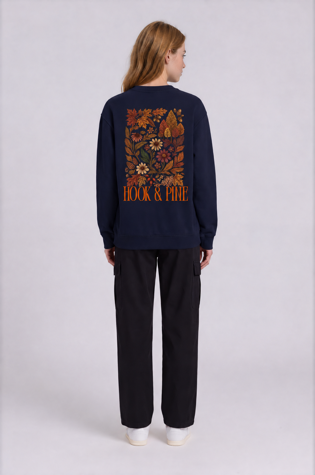 Fall Floral Crewneck - Dark Blue - back - w