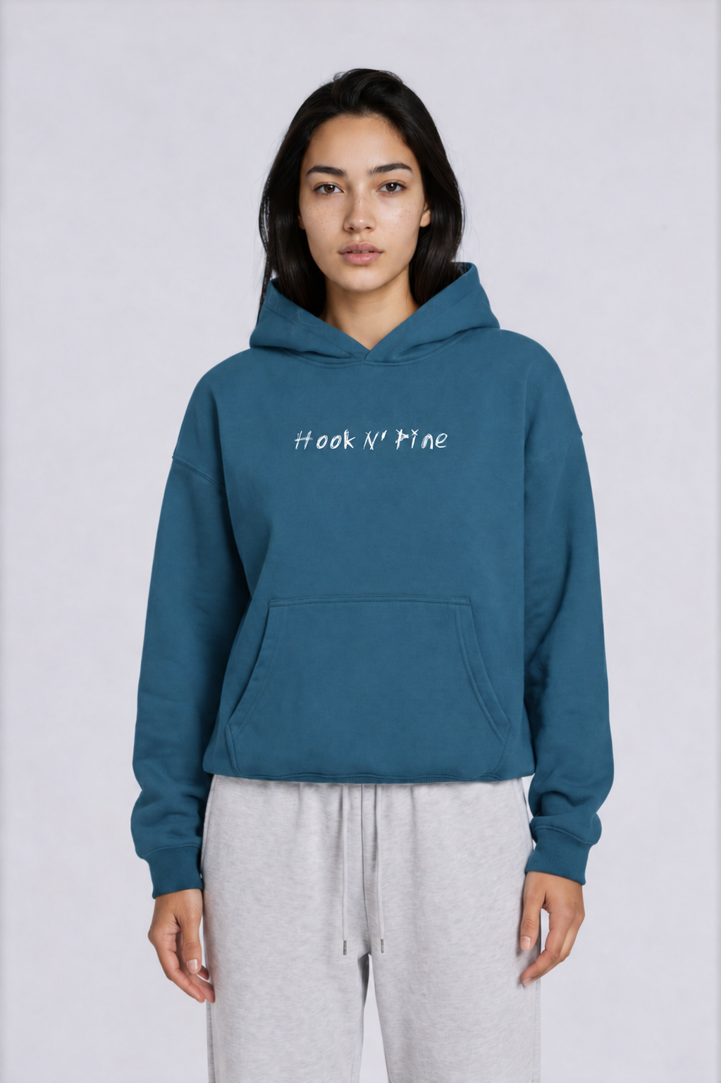 Spooky Logo Oversized Boxy Hoodie - Haze Blue - front - w