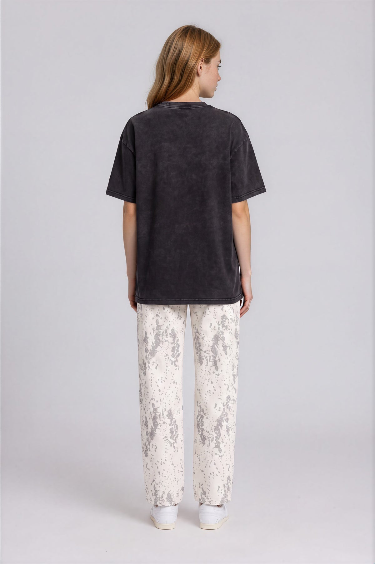 Women's Splatter Barrel Leg Jeans - Leopard White - back - w